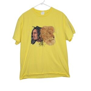 Bob Marley Lion T-Shirt Men's Sz Large L Short Sleeve Crew Neck‎ Yellow